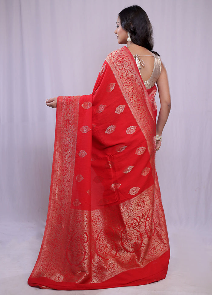 Red Georgette Saree With Blouse Piece - Indian Silk House Agencies