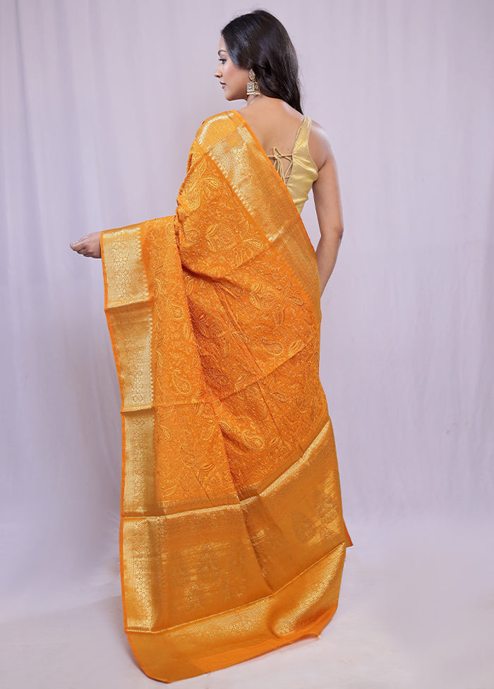 Yellow Dupion Silk Saree With Blouse Piece - Indian Silk House Agencies