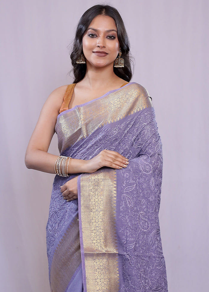 Grey Dupion Silk Saree With Blouse Piece - Indian Silk House Agencies