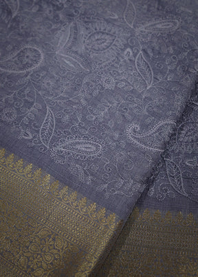 Grey Dupion Silk Saree With Blouse Piece - Indian Silk House Agencies