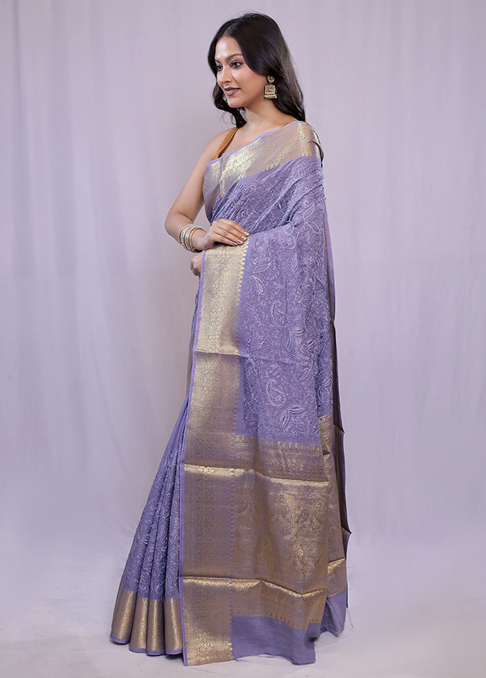 Grey Dupion Silk Saree With Blouse Piece - Indian Silk House Agencies