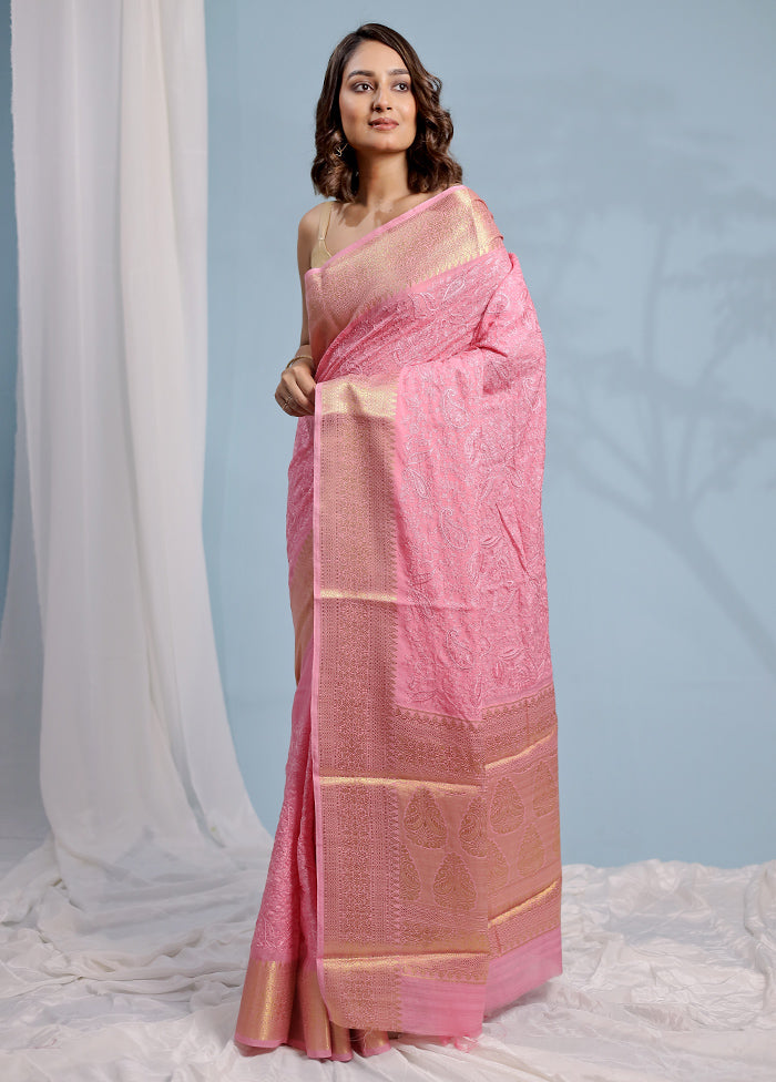 Pink Dupion Silk Saree With Blouse Piece - Indian Silk House Agencies