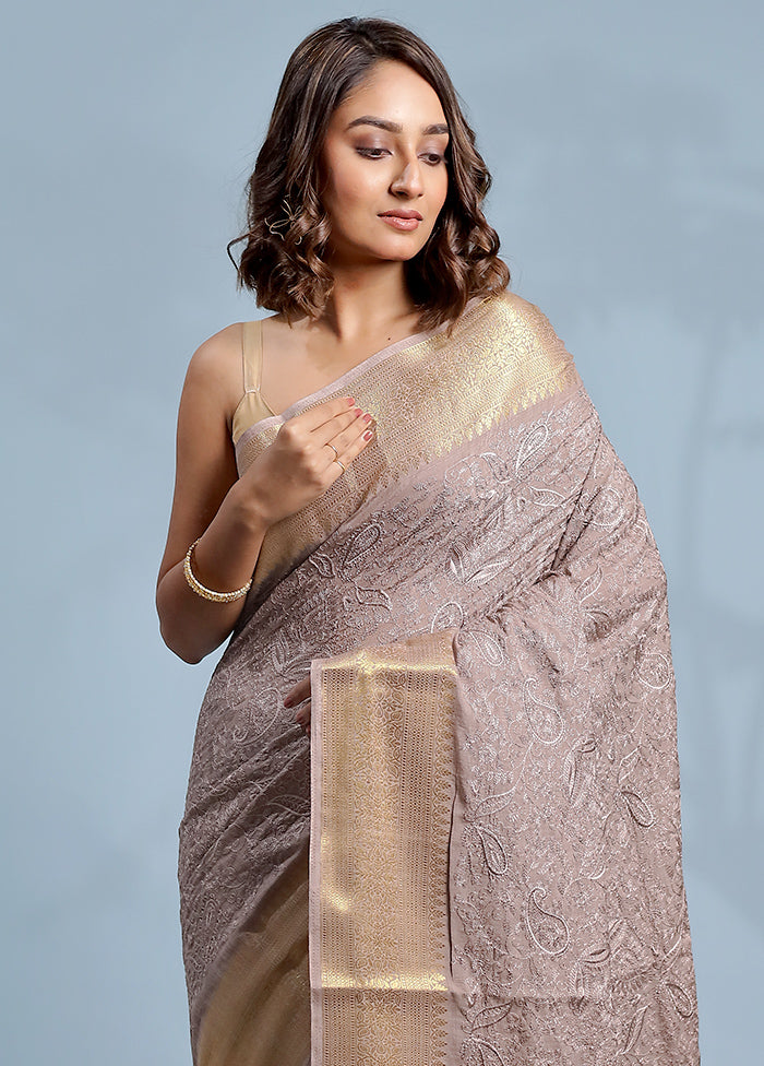 Grey Dupion Silk Saree With Blouse Piece - Indian Silk House Agencies