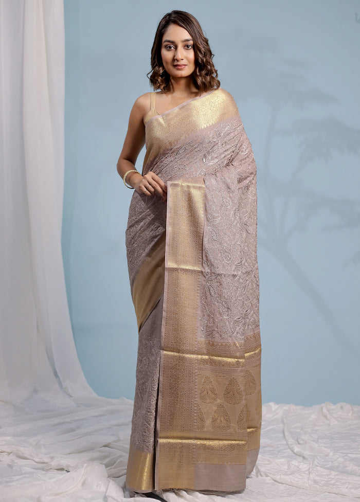 Grey Dupion Silk Saree With Blouse Piece - Indian Silk House Agencies