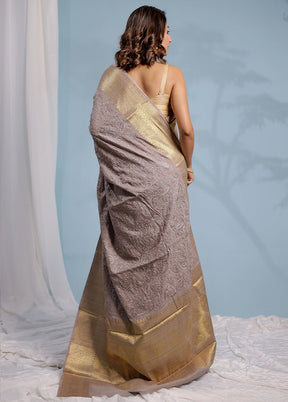 Grey Dupion Silk Saree With Blouse Piece - Indian Silk House Agencies