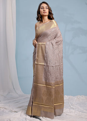 Grey Dupion Silk Saree With Blouse Piece - Indian Silk House Agencies