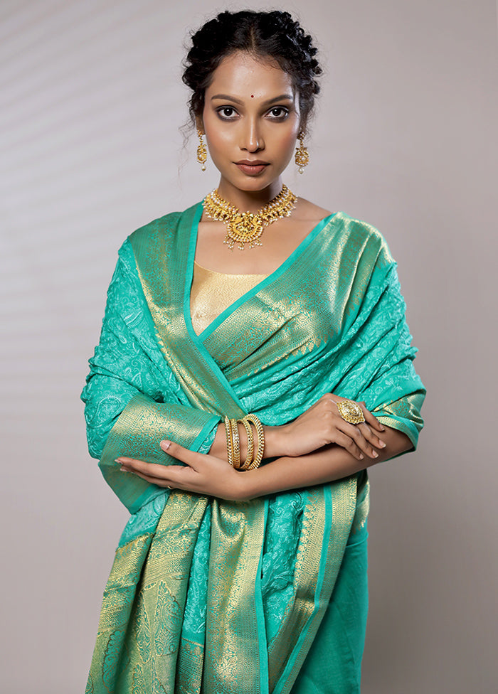 Green Dupion Silk Saree With Blouse Piece