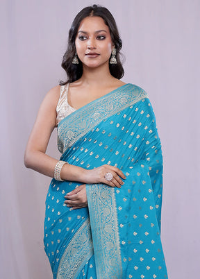 Blue Georgette Saree With Blouse Piece - Indian Silk House Agencies