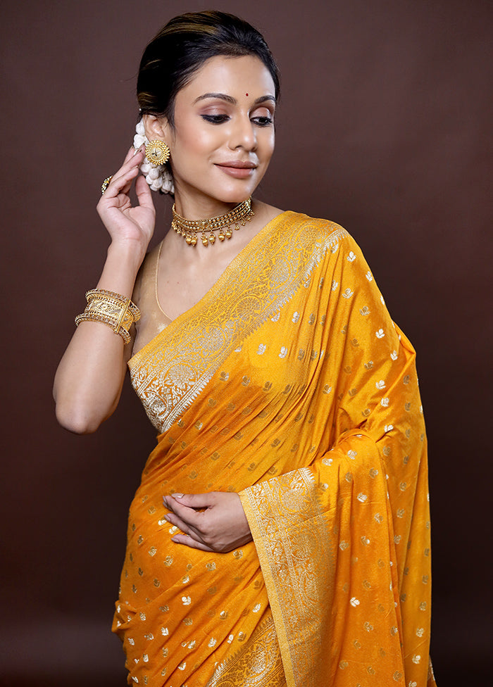 Yellow Georgette Saree Without Blouse Piece - Indian Silk House Agencies