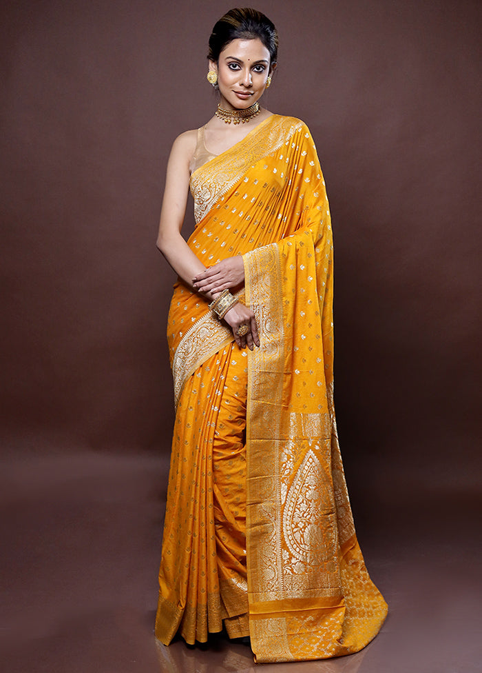 Yellow Georgette Saree Without Blouse Piece - Indian Silk House Agencies