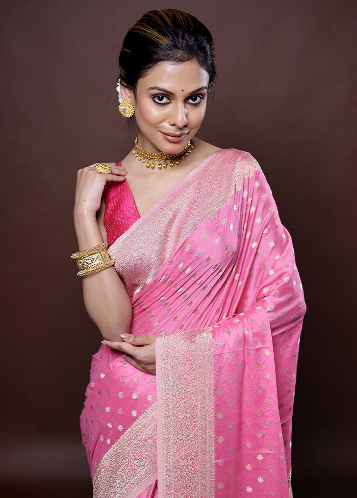 Pink Georgette Saree Without Blouse Piece - Indian Silk House Agencies