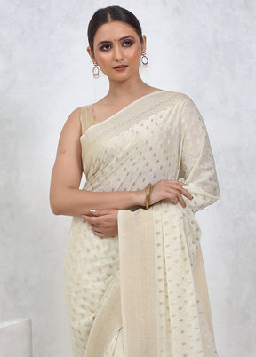 Cream Georgette Saree With Blouse Piece - Indian Silk House Agencies