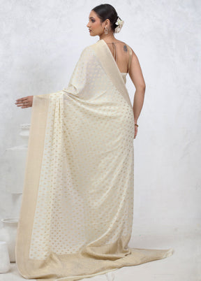 Cream Georgette Saree With Blouse Piece