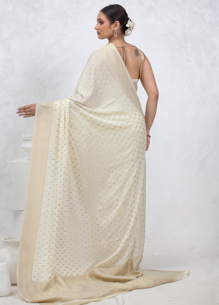 Cream Georgette Saree With Blouse Piece