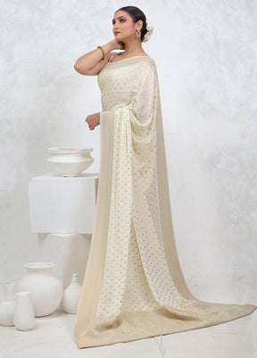 Cream Georgette Saree With Blouse Piece