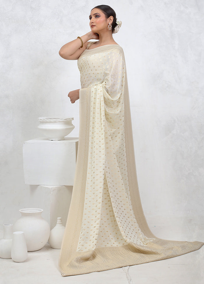 Cream Georgette Saree With Blouse Piece