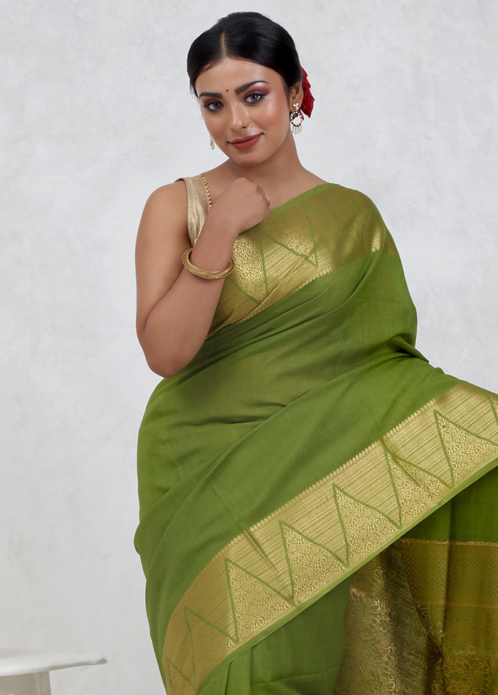 Green Dupion Silk Saree Without Blouse Piece - Indian Silk House Agencies