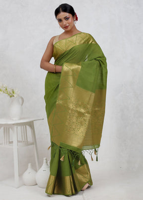 Green Dupion Silk Saree Without Blouse Piece - Indian Silk House Agencies