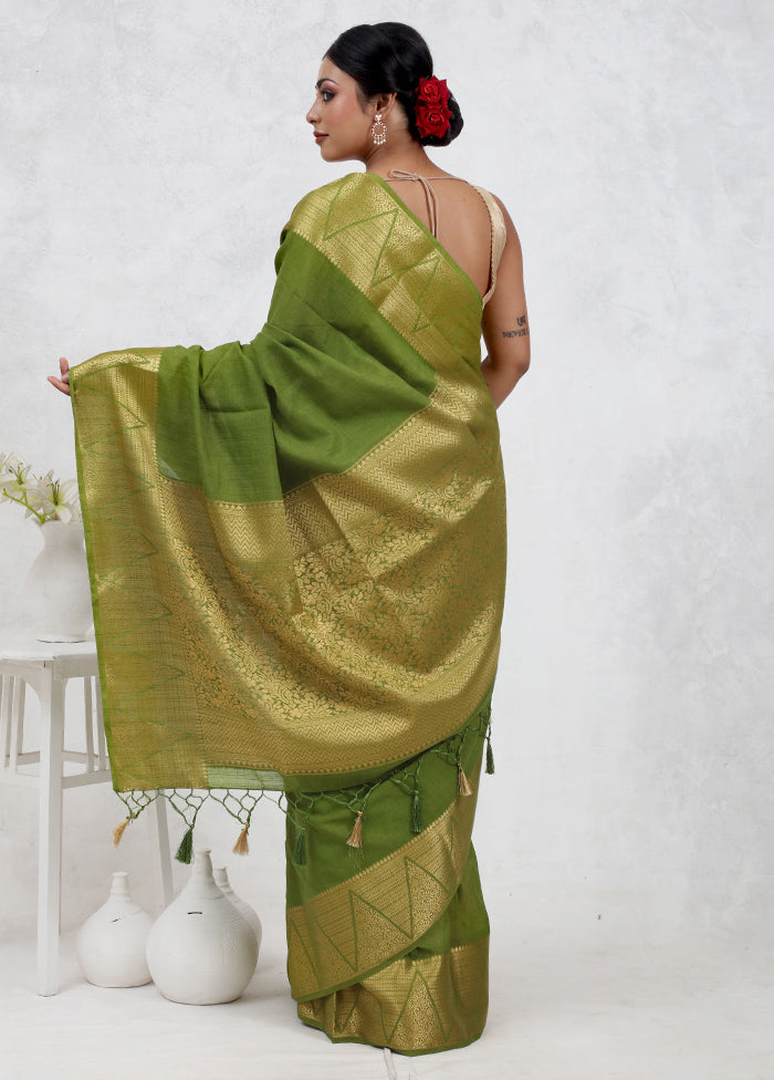 Green Dupion Silk Saree Without Blouse Piece - Indian Silk House Agencies