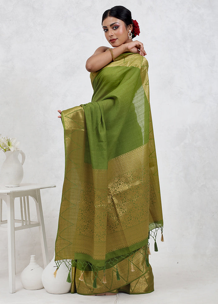 Green Dupion Silk Saree Without Blouse Piece - Indian Silk House Agencies