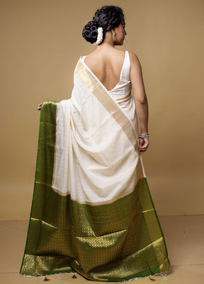 Green Dupion Silk Saree With Blouse Piece