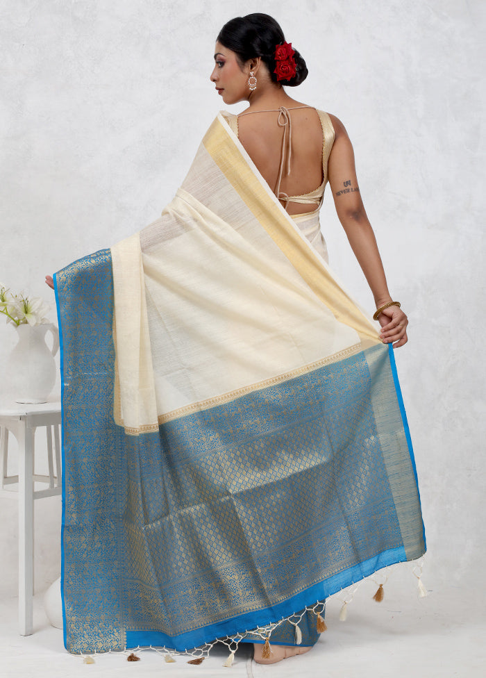 Cream Dupion Silk Saree Without Blouse Piece - Indian Silk House Agencies