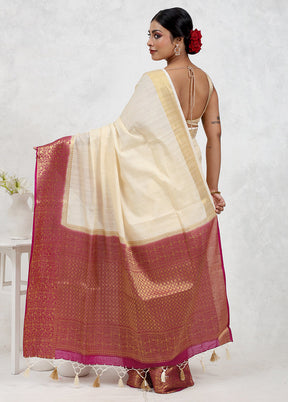 Cream Dupion Silk Saree Without Blouse Piece - Indian Silk House Agencies