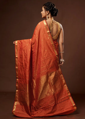 Orange Kanjivaram Silk Saree With Blouse Piece - Indian Silk House Agencies