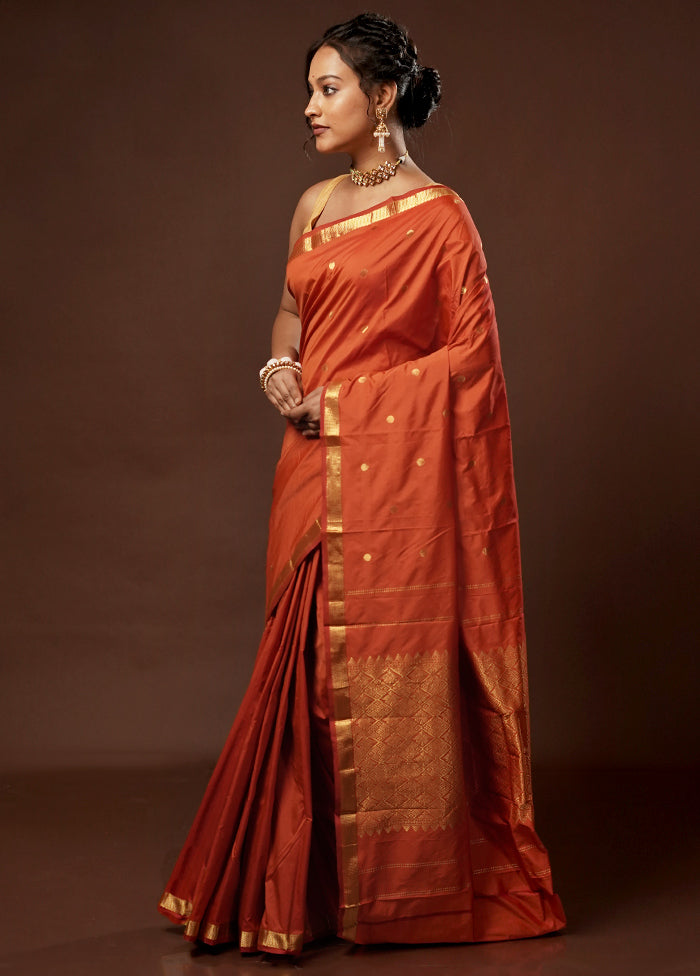 Orange Kanjivaram Silk Saree With Blouse Piece - Indian Silk House Agencies