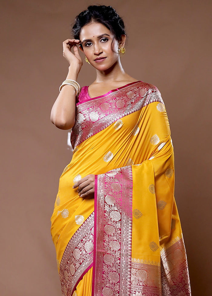 Yellow Katan Silk Saree With Blouse Piece - Indian Silk House Agencies