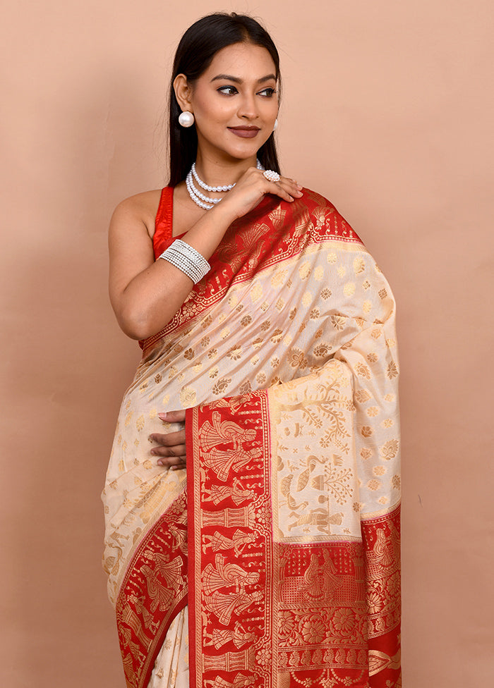 Cream Dupion Silk Saree With Blouse Piece - Indian Silk House Agencies