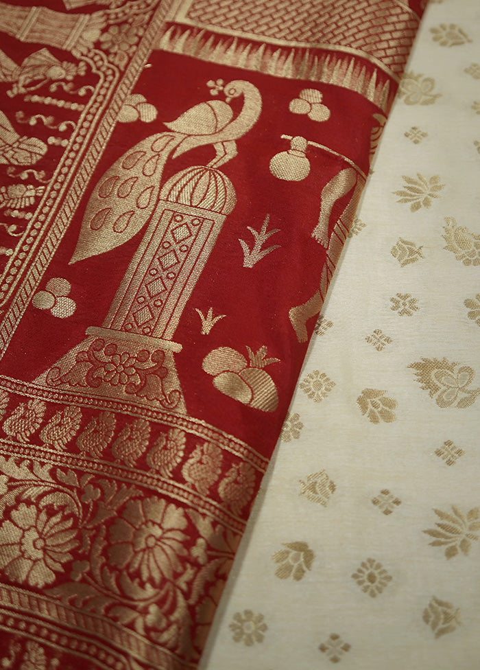 Cream Dupion Silk Saree With Blouse Piece - Indian Silk House Agencies