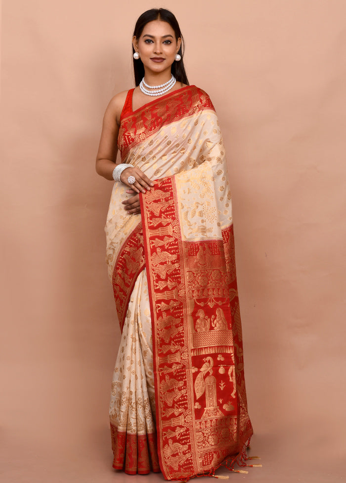 Cream Dupion Silk Saree With Blouse Piece - Indian Silk House Agencies