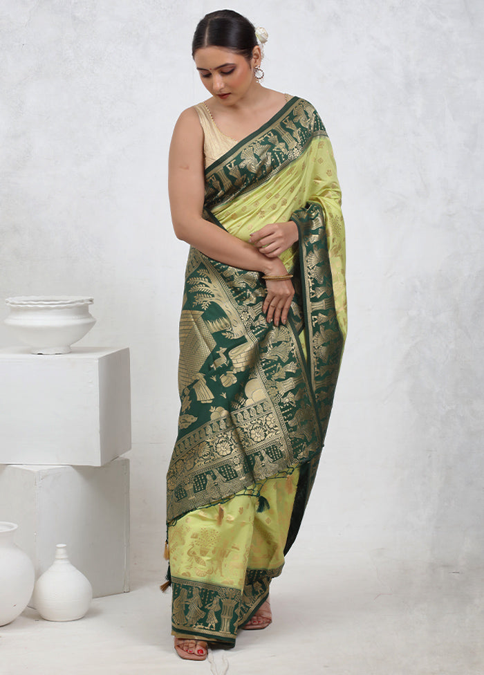 Green Dupion Silk Saree With Blouse Piece