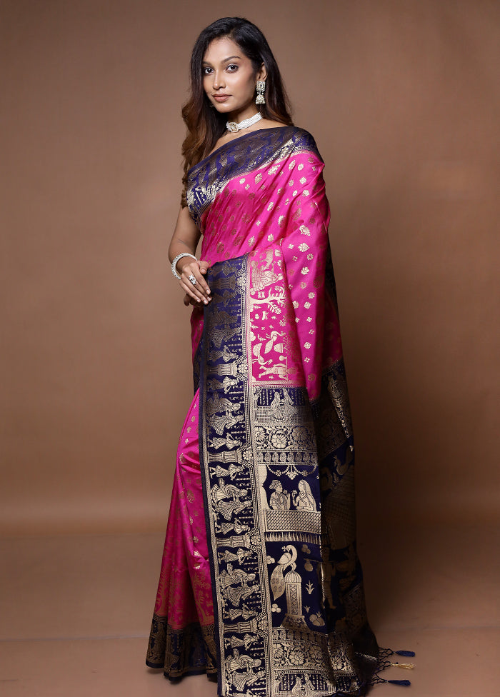 Pink Dupion Silk Saree With Blouse Piece