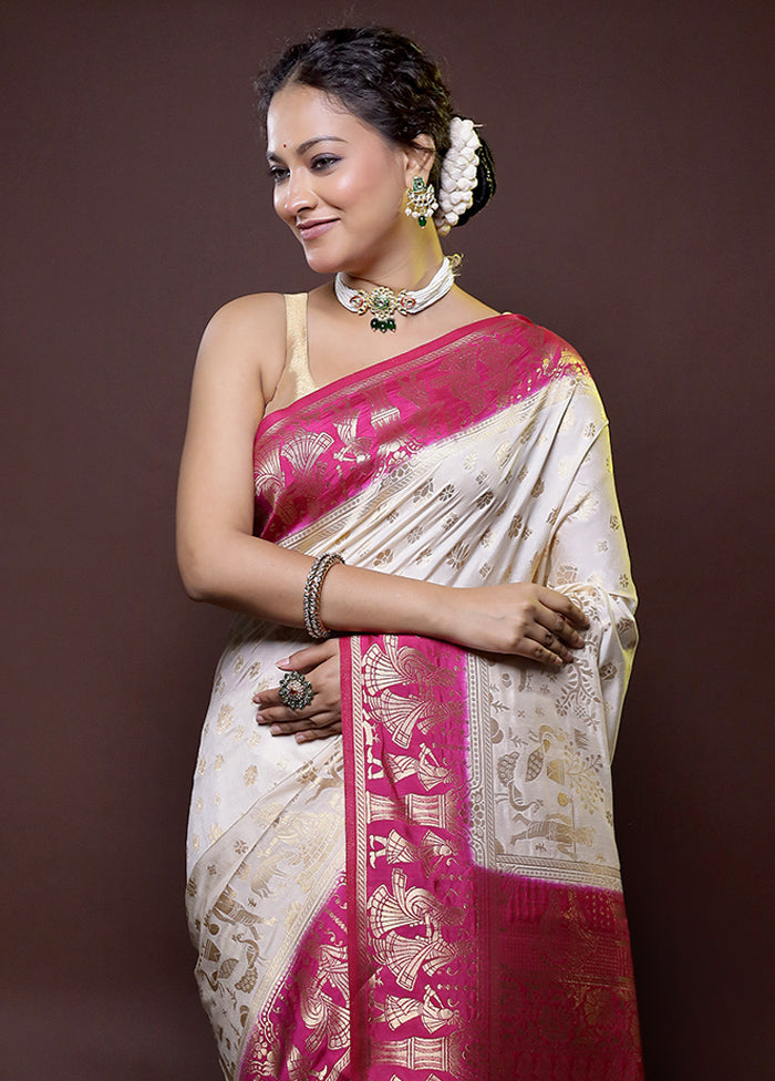 Cream Dupion Silk Saree With Blouse Piece