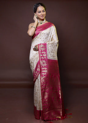 Cream Dupion Silk Saree With Blouse Piece