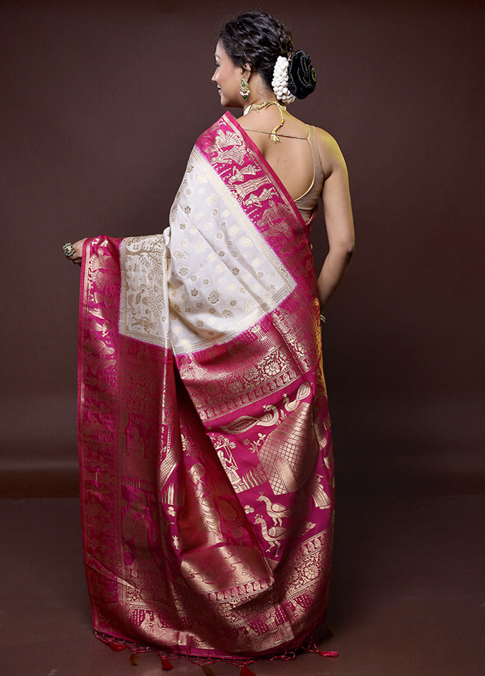 Cream Dupion Silk Saree With Blouse Piece