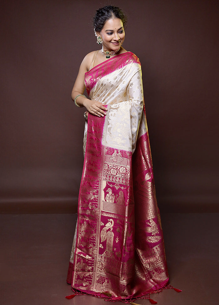 Cream Dupion Silk Saree With Blouse Piece