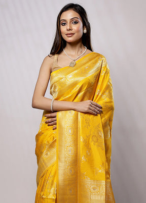 Yellow Dupion Silk Saree With Blouse Piece