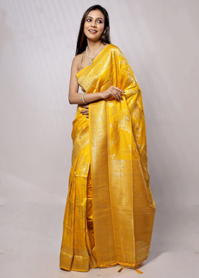 Yellow Dupion Silk Saree With Blouse Piece