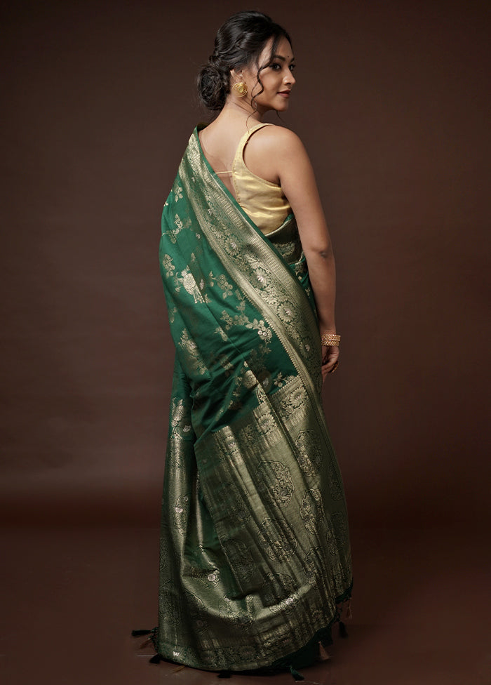 Green Dupion Silk Saree With Blouse Piece - Indian Silk House Agencies