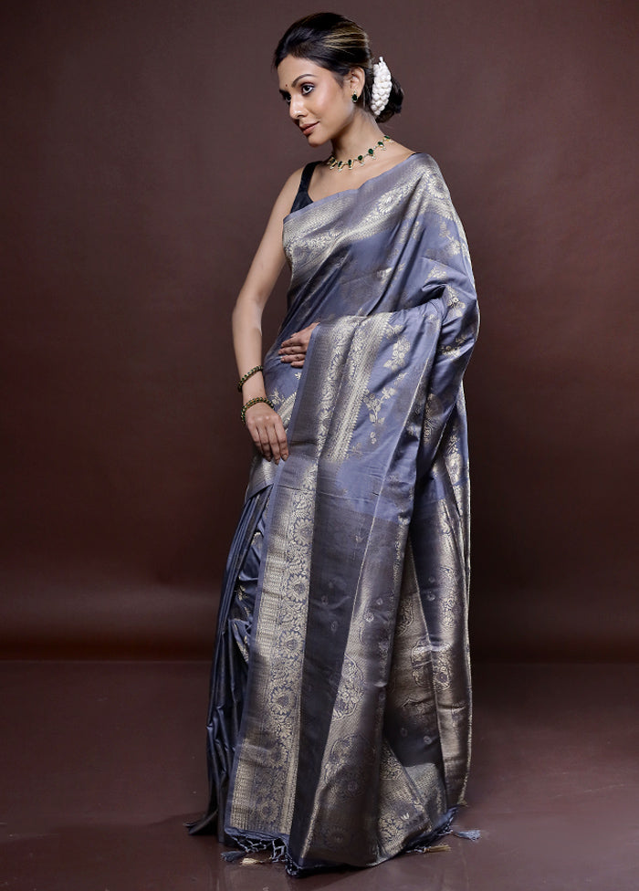 Grey Dupion Silk Saree Without Blouse Piece - Indian Silk House Agencies