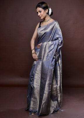 Grey Dupion Silk Saree Without Blouse Piece - Indian Silk House Agencies