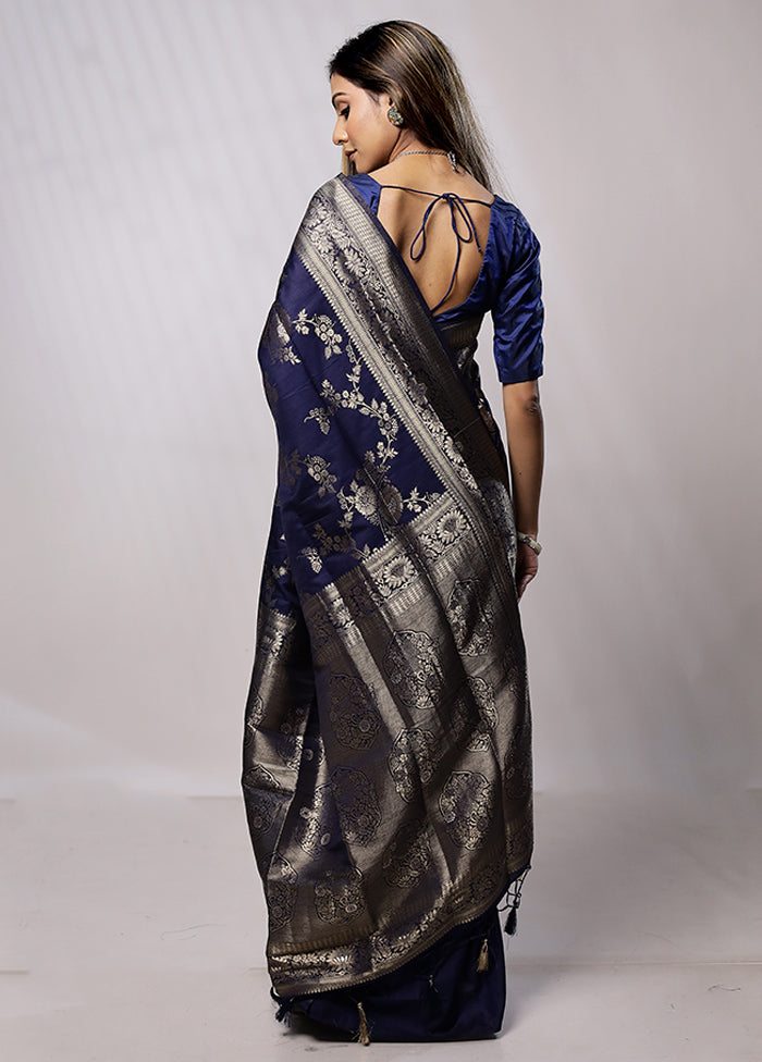 Blue Dupion Silk Saree With Blouse Piece - Indian Silk House Agencies