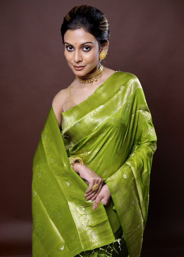 Green Dupion Silk Saree Without Blouse Piece - Indian Silk House Agencies