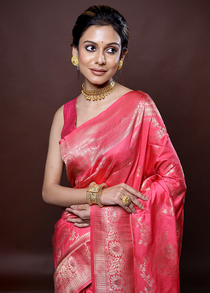 Pink Dupion Silk Saree Without Blouse Piece - Indian Silk House Agencies