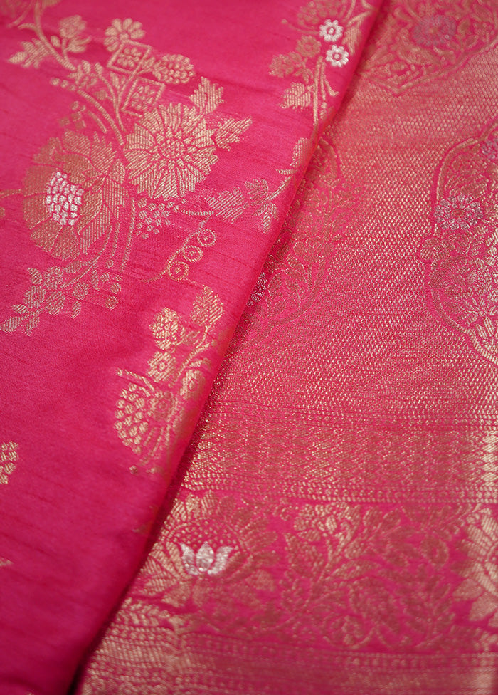 Pink Dupion Silk Saree Without Blouse Piece - Indian Silk House Agencies