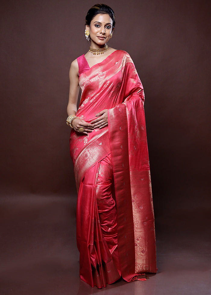 Pink Dupion Silk Saree Without Blouse Piece - Indian Silk House Agencies