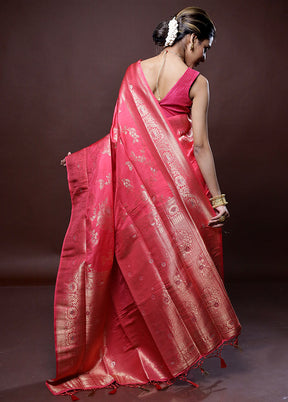 Pink Dupion Silk Saree Without Blouse Piece - Indian Silk House Agencies